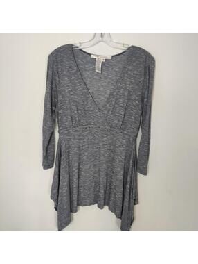Max Studio Marled Knit Tunic Top Medium Surplice Braided Waist Handkerchief Hem
